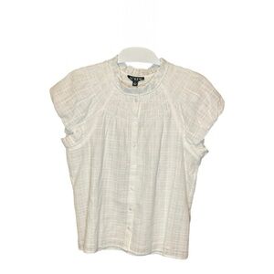 J Crew Smocked Neck Textured Top Gauze S White